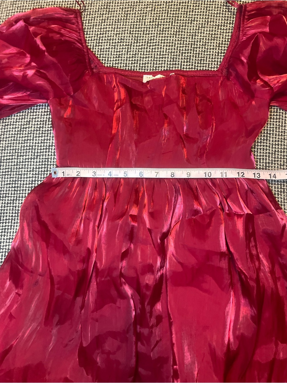 NWT Red Sheer Puff Sleeve Dress - Picture 6 of 7